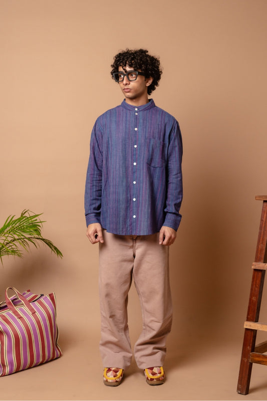 Band Collar Shirt 'Coral Coast Khadi'