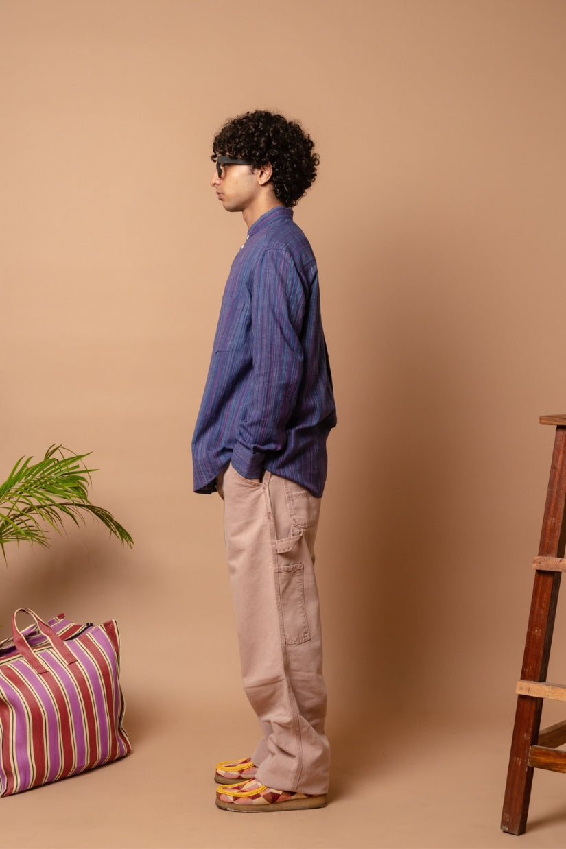Band Collar Shirt 'Coral Coast Khadi'