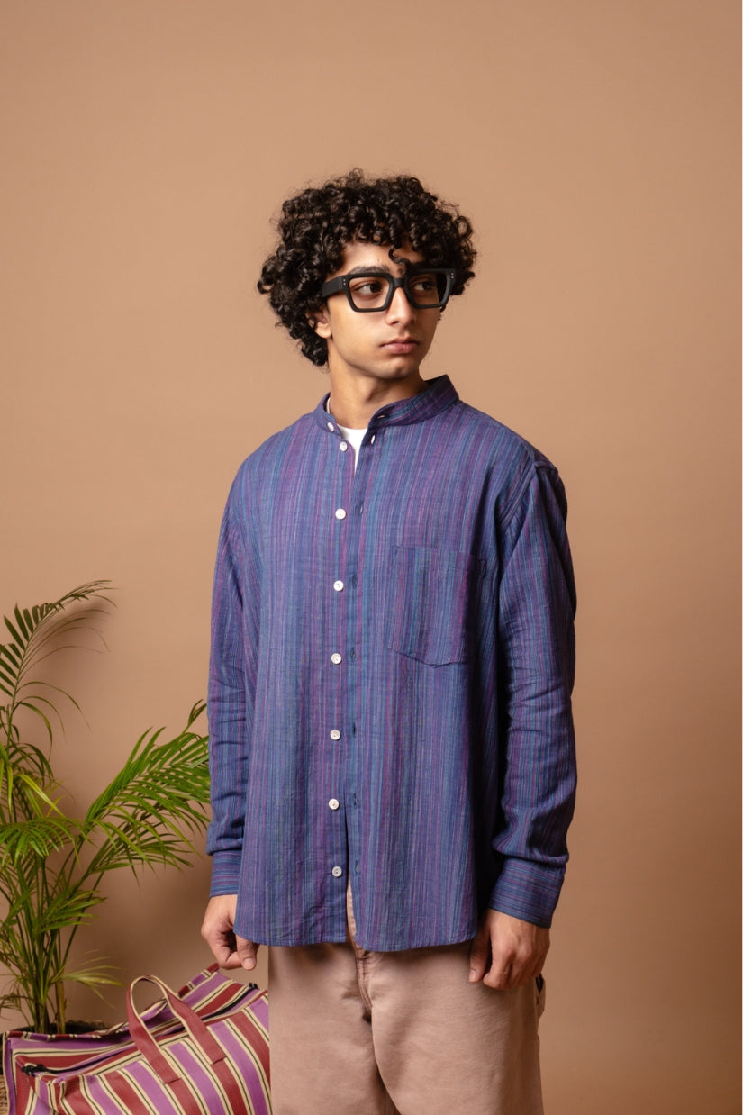 Band Collar Shirt 'Coral Coast Khadi'