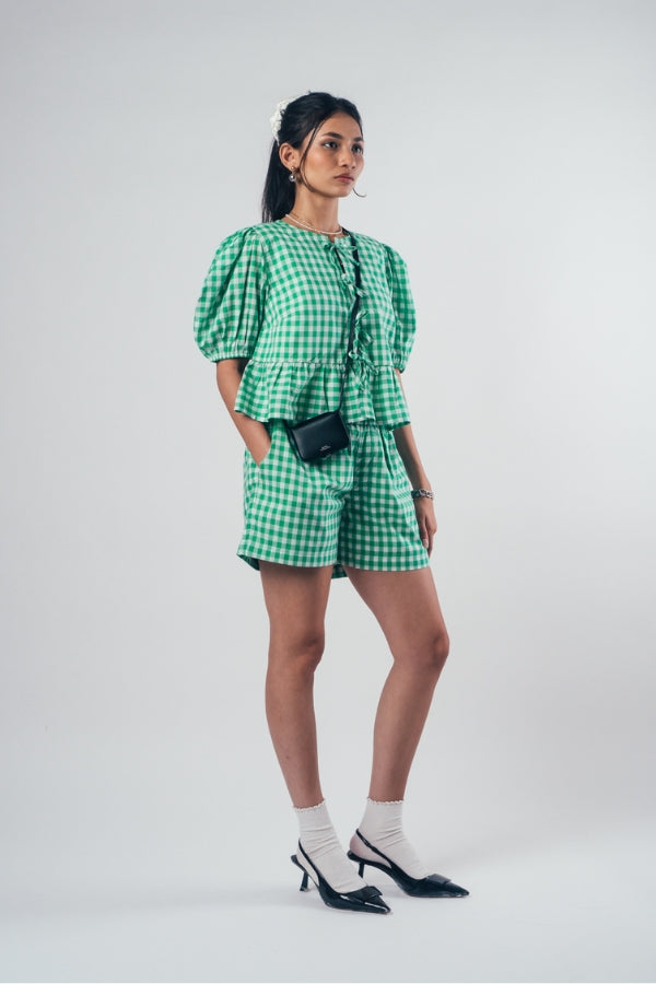 Front Tie Peplum Top 'Hidden Green'