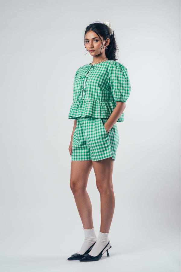 Front Tie Peplum Top 'Hidden Green'