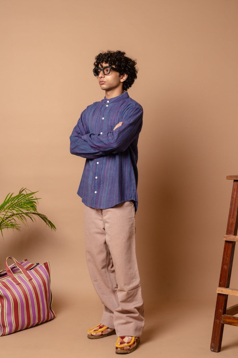 Band Collar Shirt 'Coral Coast Khadi'