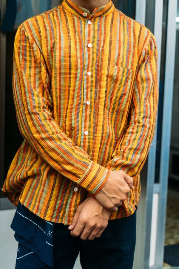 Band Collar Shirt 'Tequila Sunrise Handloom'