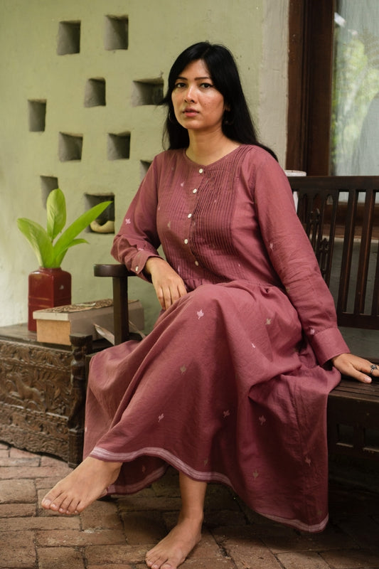 L/S Summer Dress 'Dust Pink Jamdani'