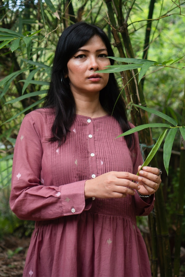 L/S Summer Dress 'Dust Pink Jamdani'