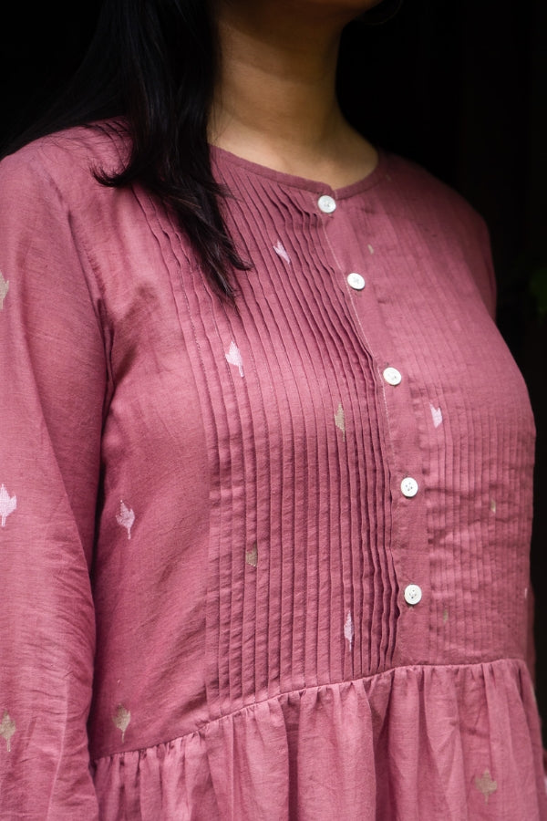 L/S Summer Dress 'Dust Pink Jamdani'