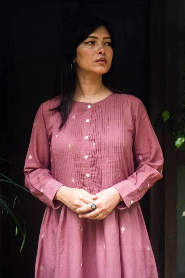 L/S Summer Dress 'Dust Pink Jamdani'