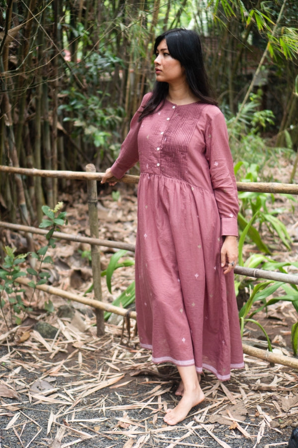 L/S Summer Dress 'Dust Pink Jamdani'