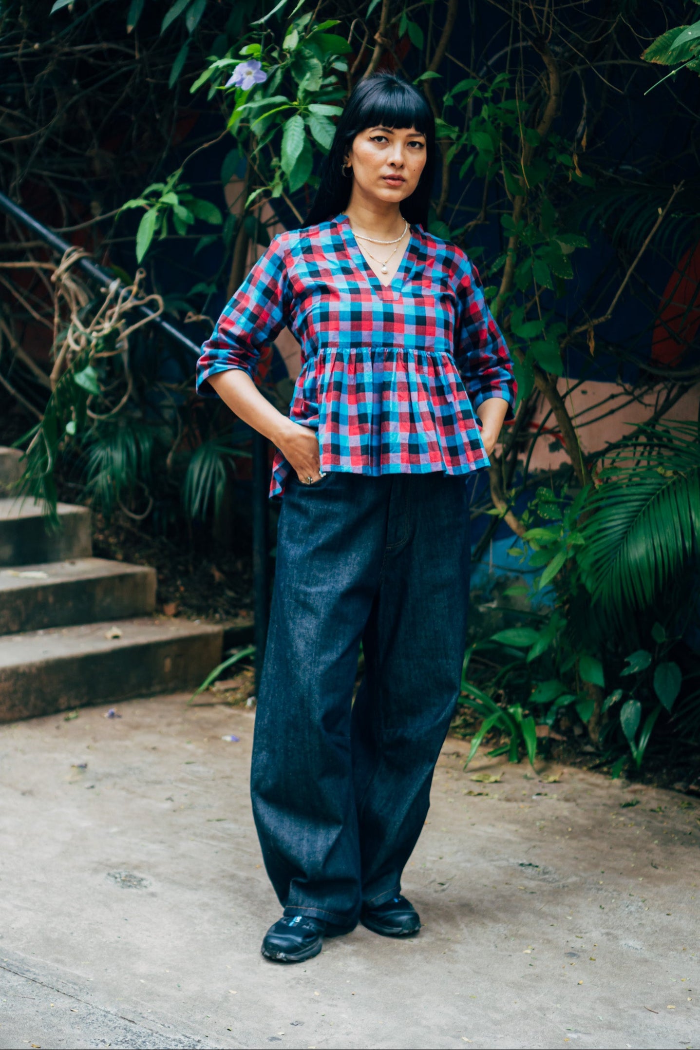 Peplum Top 'Blue Raspberry Handloom'