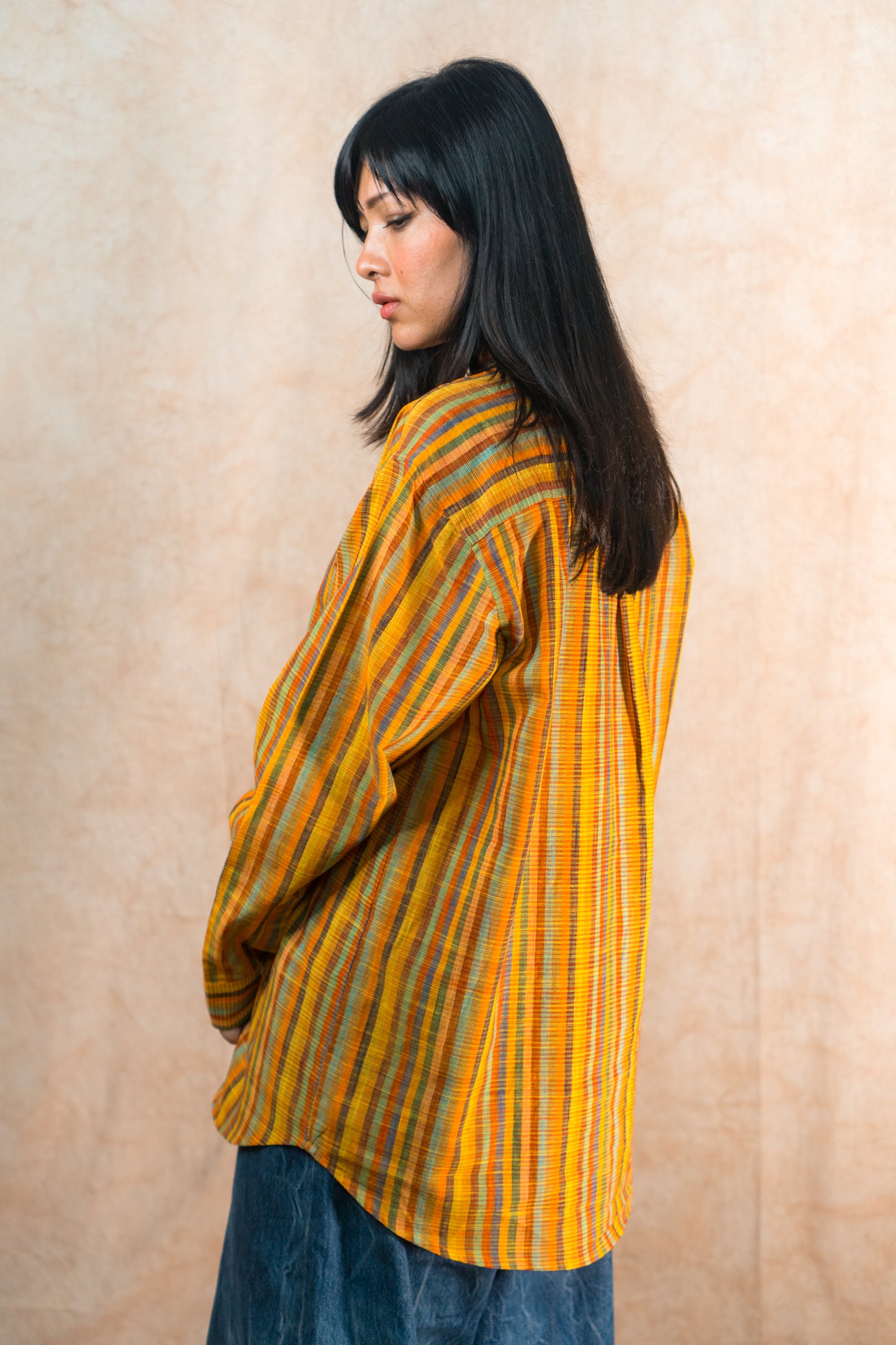 Band Collar Shirt 'Tequila Sunrise Handloom'