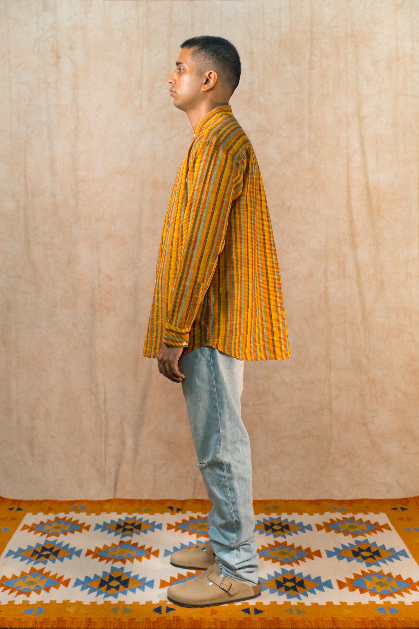 Band Collar Shirt 'Tequila Sunrise Handloom'