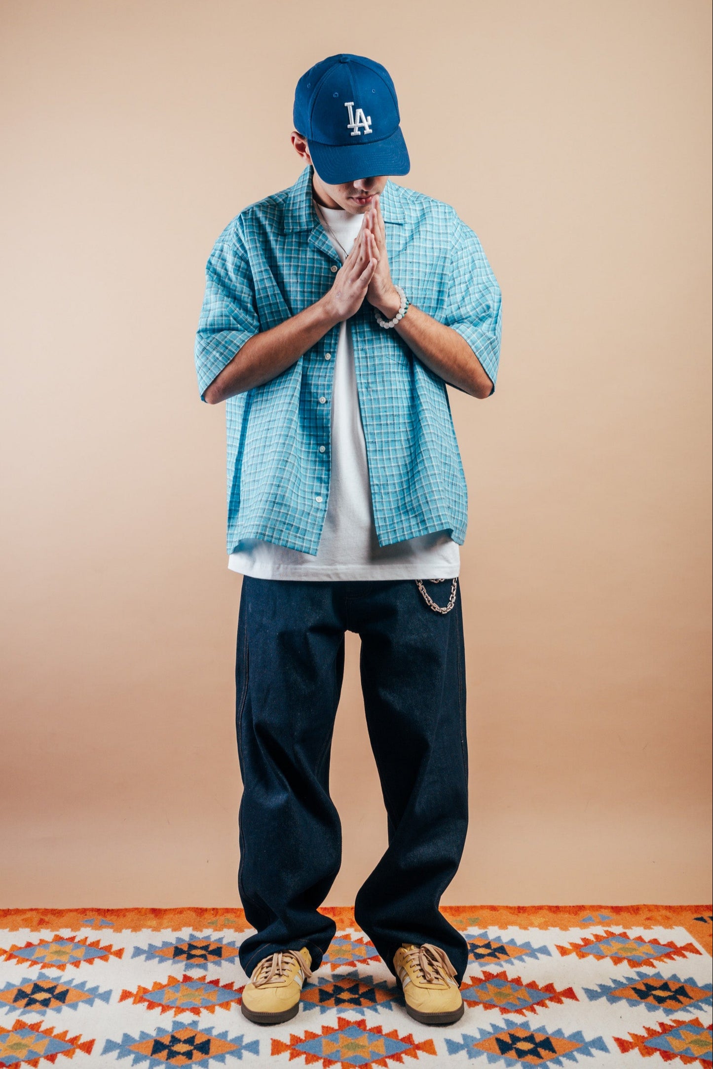 S/S Camp Shirt 'Light Blue Graph Check Khadi'