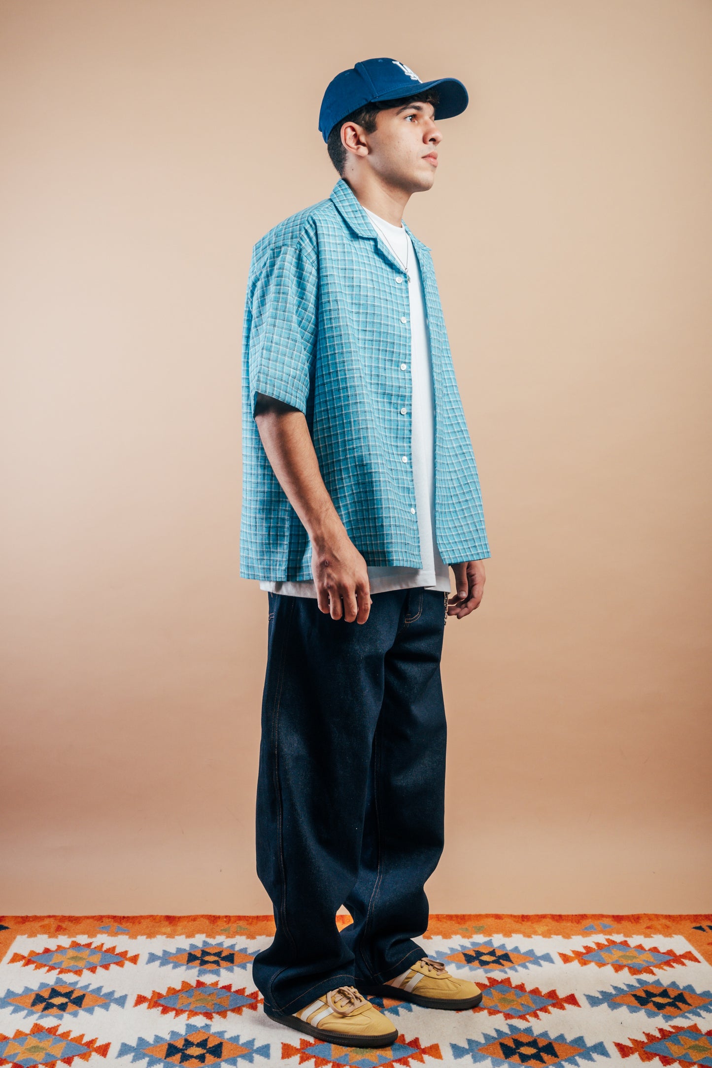 S/S Camp Shirt 'Light Blue Graph Check Khadi'