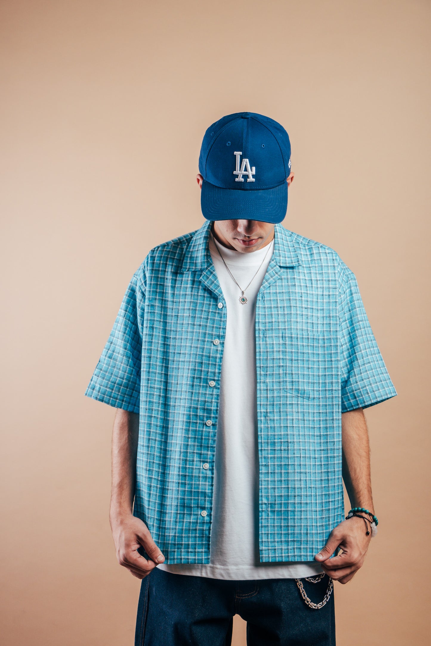 S/S Camp Shirt 'Light Blue Graph Check Khadi'