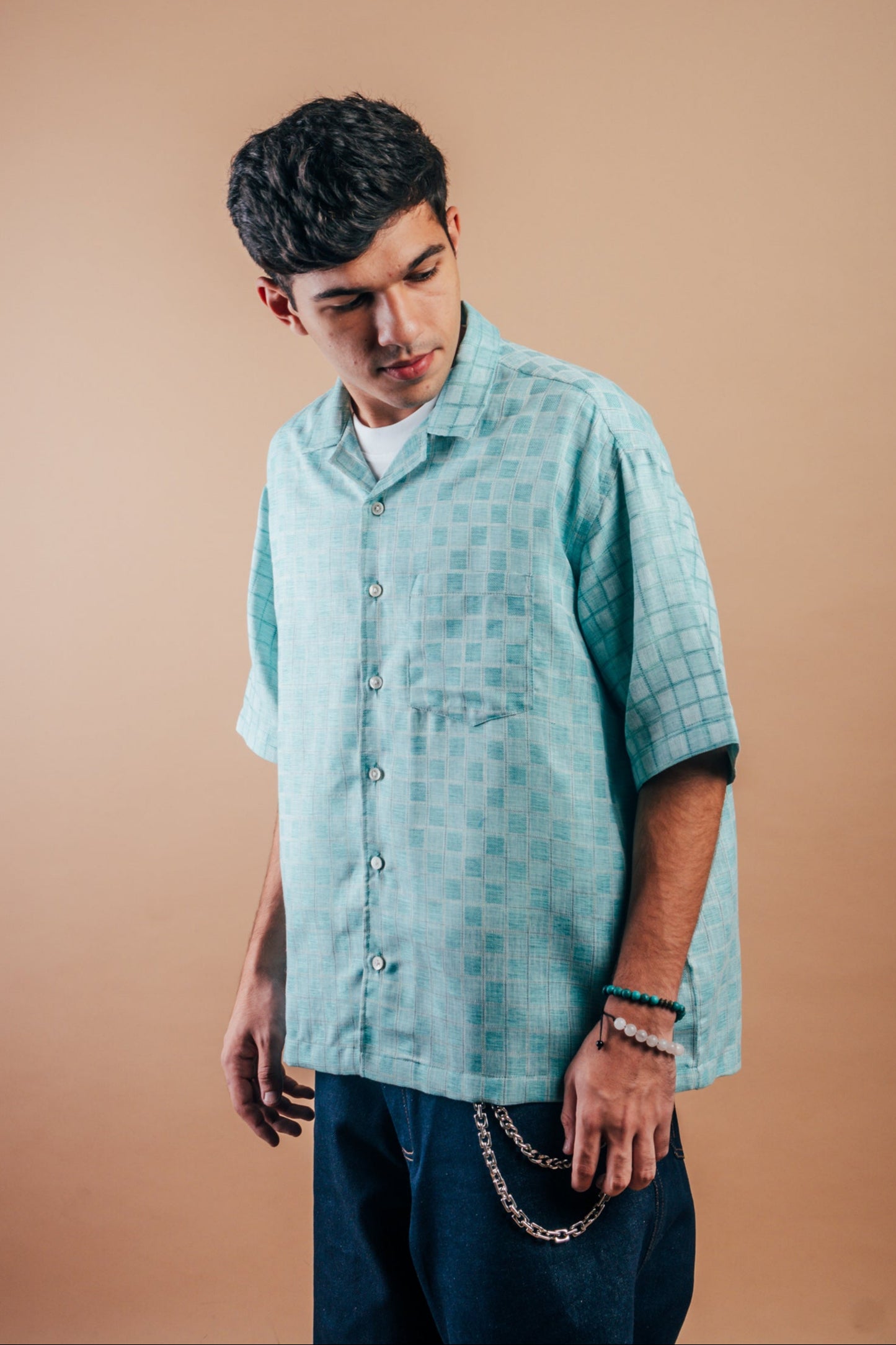 S/S Camp Shirt 'Mint Checkers Khadi'