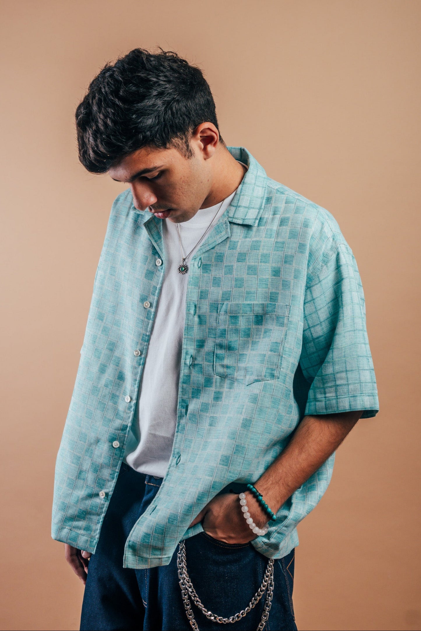 S/S Camp Shirt 'Mint Checkers Khadi'
