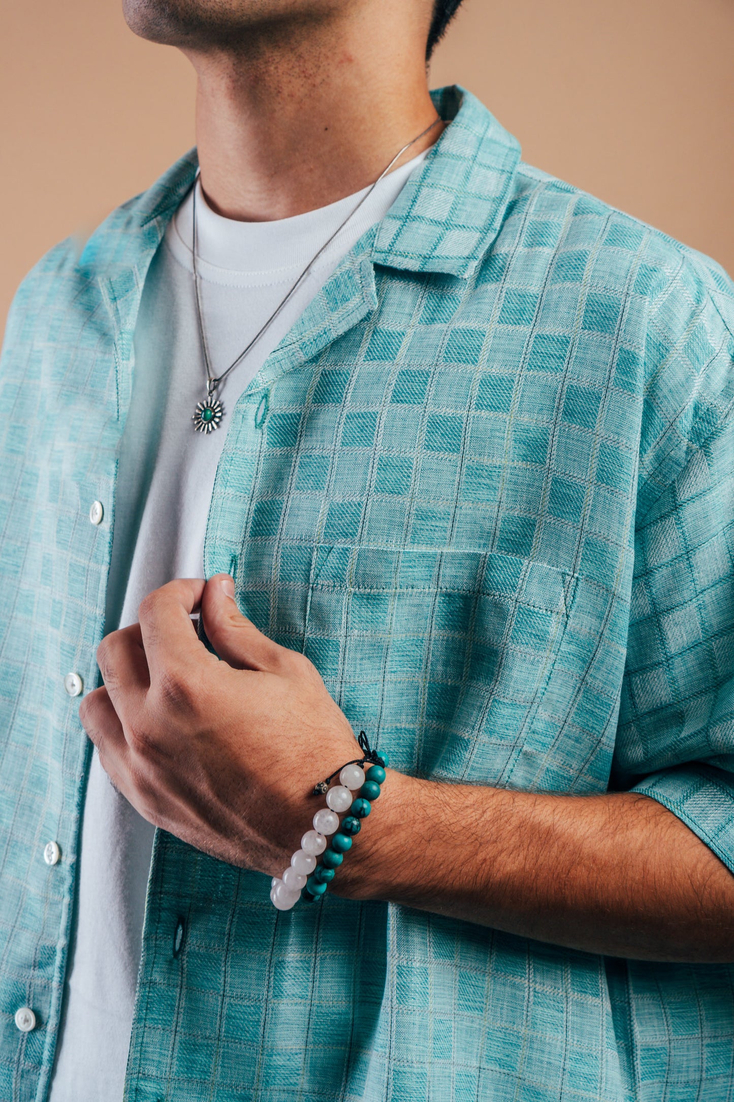 S/S Camp Shirt 'Mint Checkers Khadi'