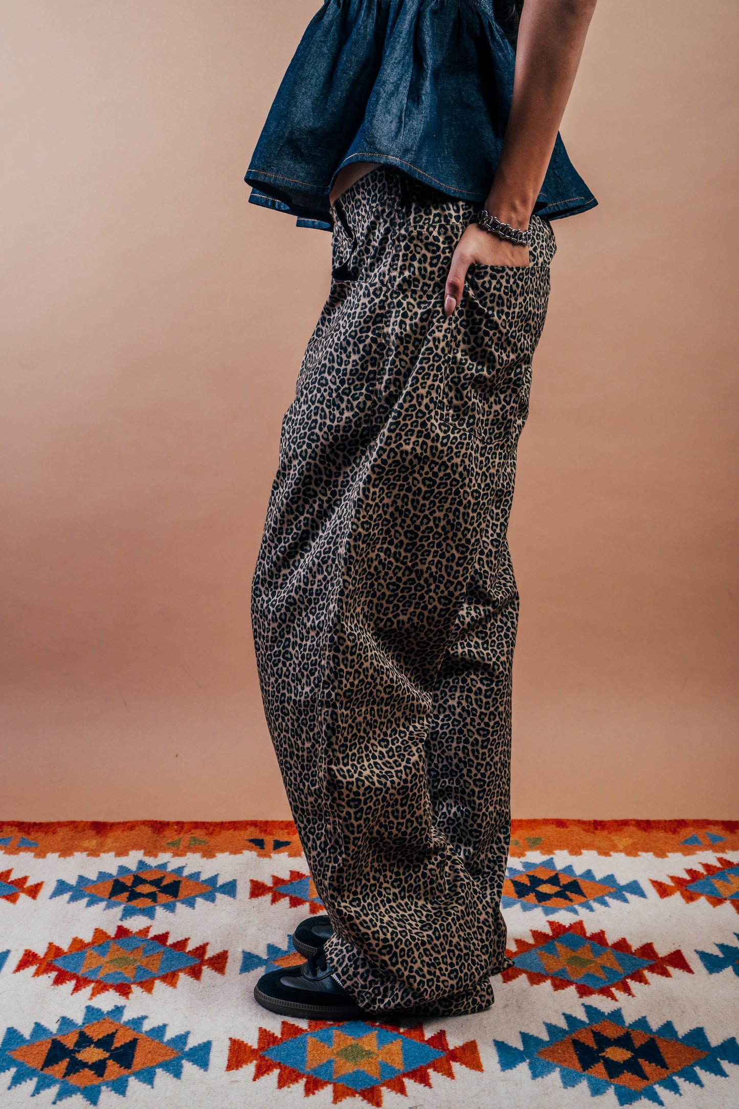 Wide Leg Pants 'Leopard Print Twill'