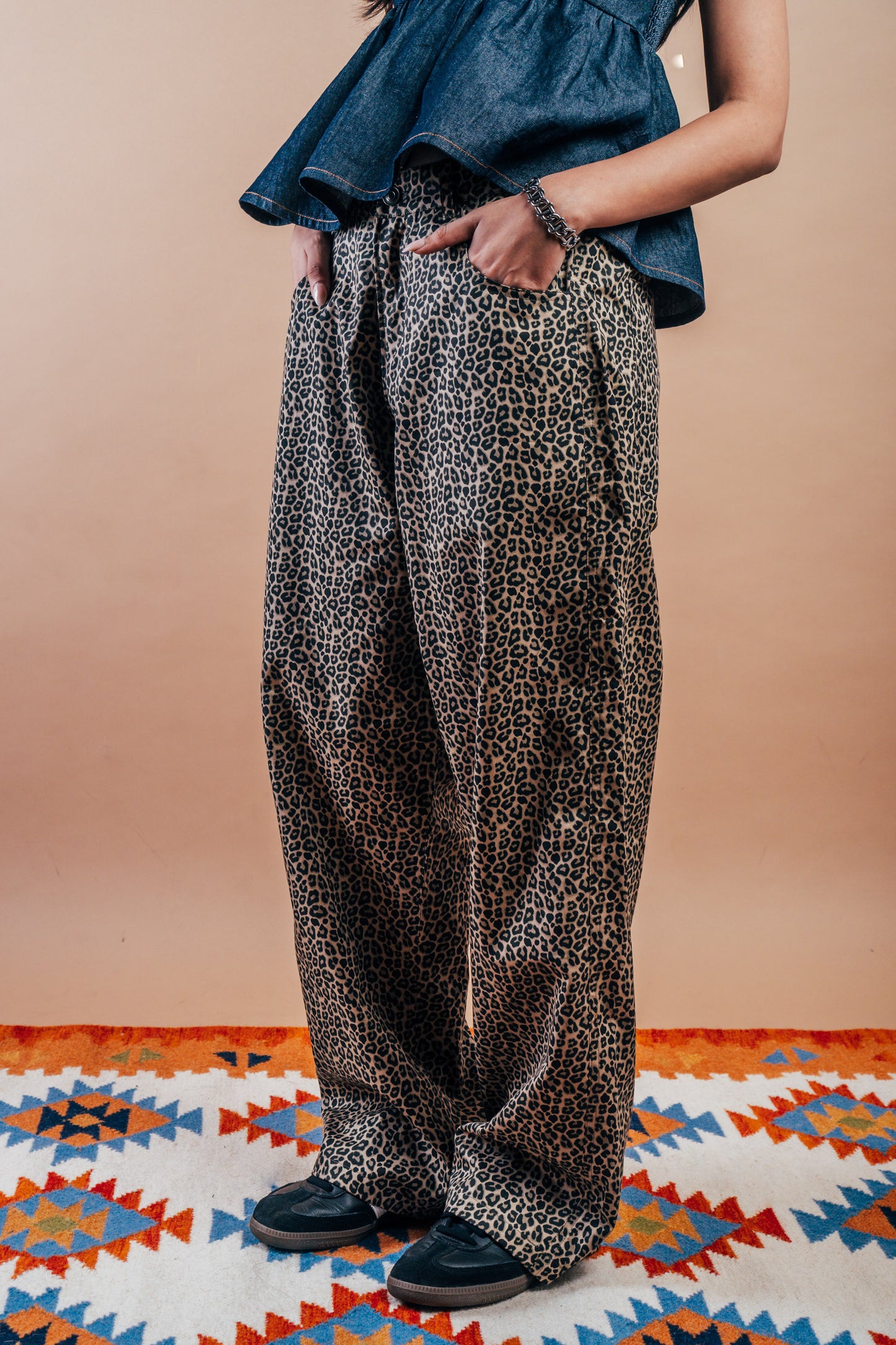 Wide Leg Pants 'Leopard Print Twill'