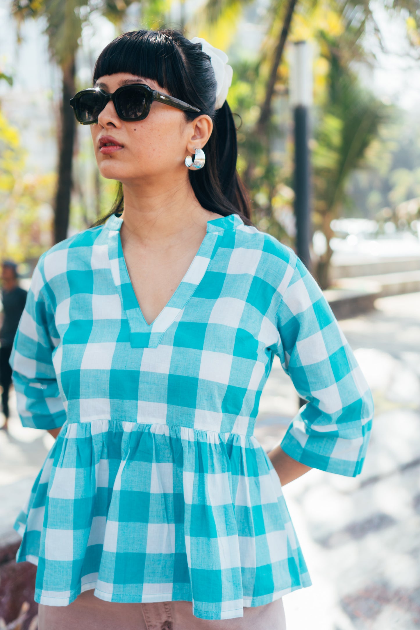 Peplum Top 'Powder Blue Handloom'