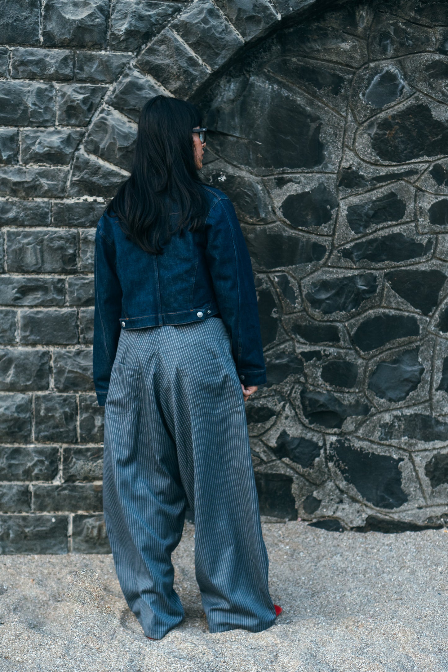 Really Wide Pants 'Grey Stripes'