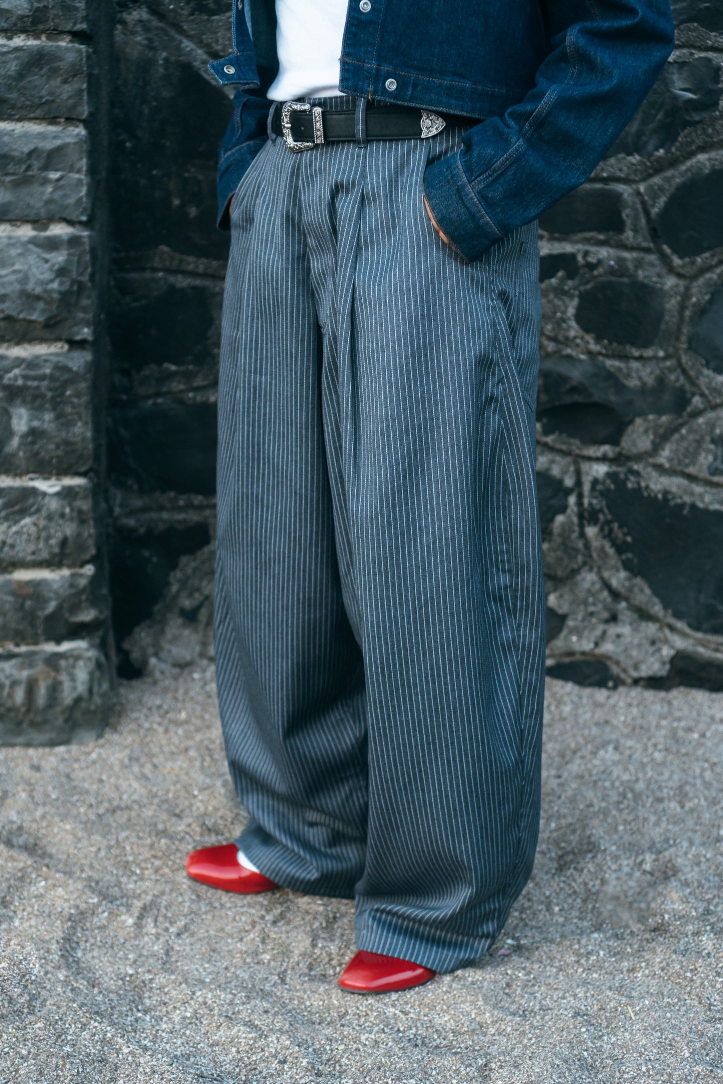 Really Wide Pants 'Grey Stripes'