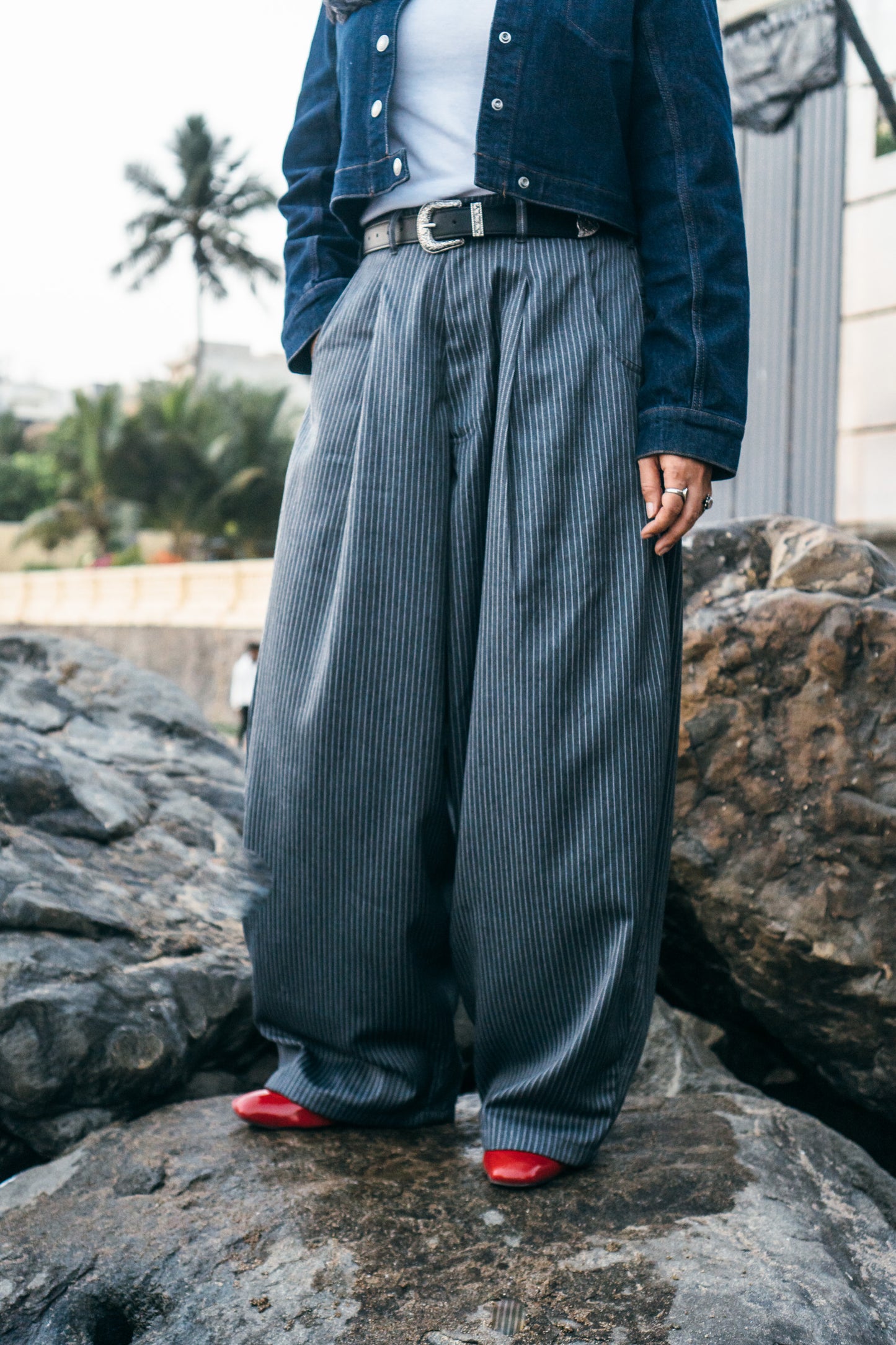 Really Wide Pants 'Grey Stripes'