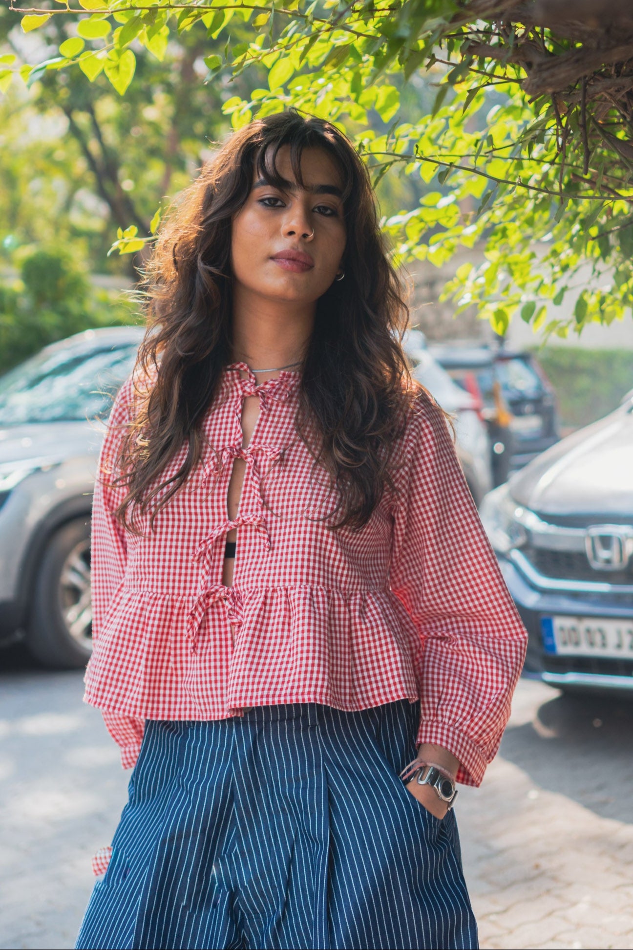 Front Tie Peplum Top 'Apple Red'