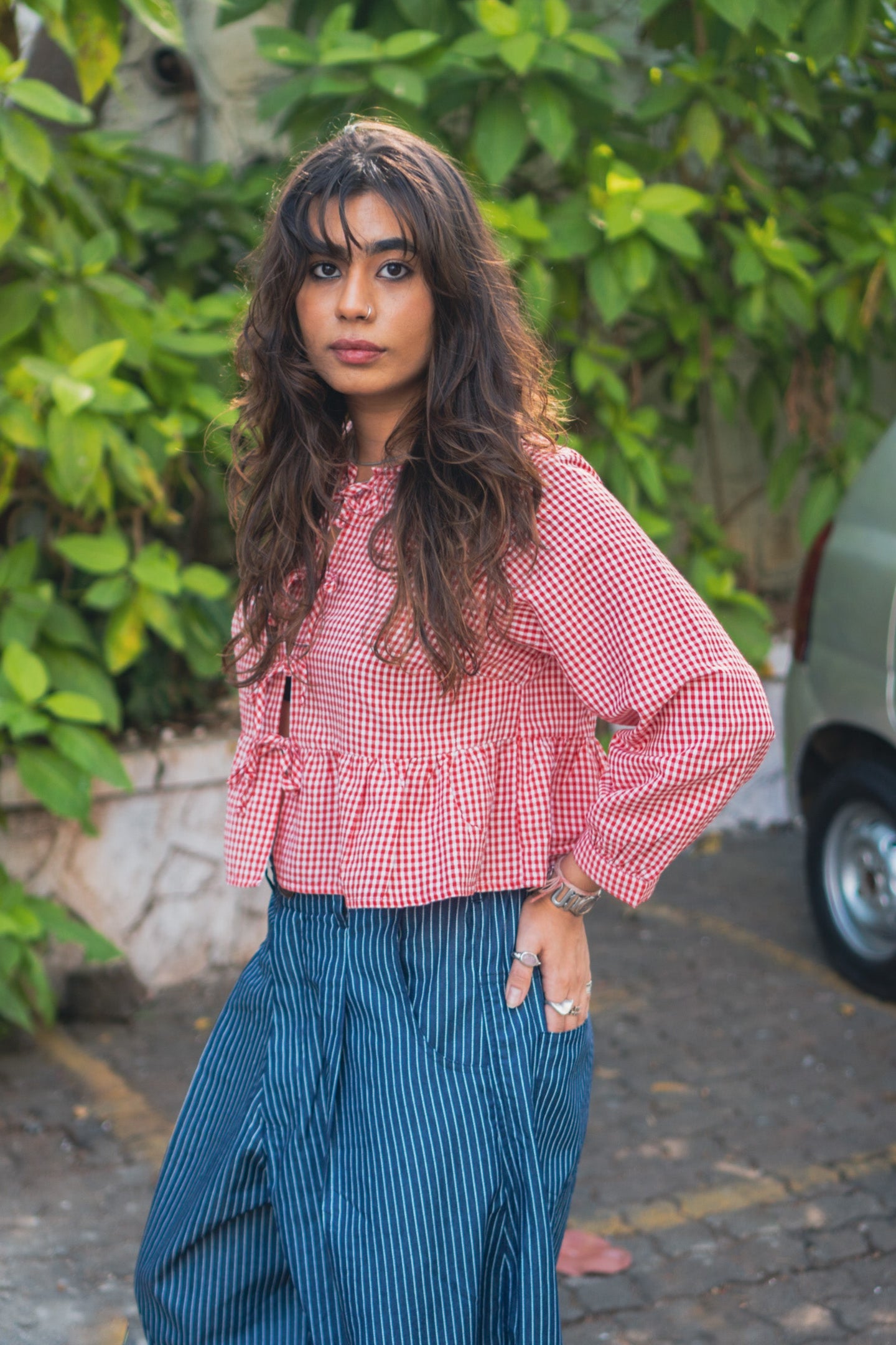 Front Tie Peplum Top 'Apple Red'