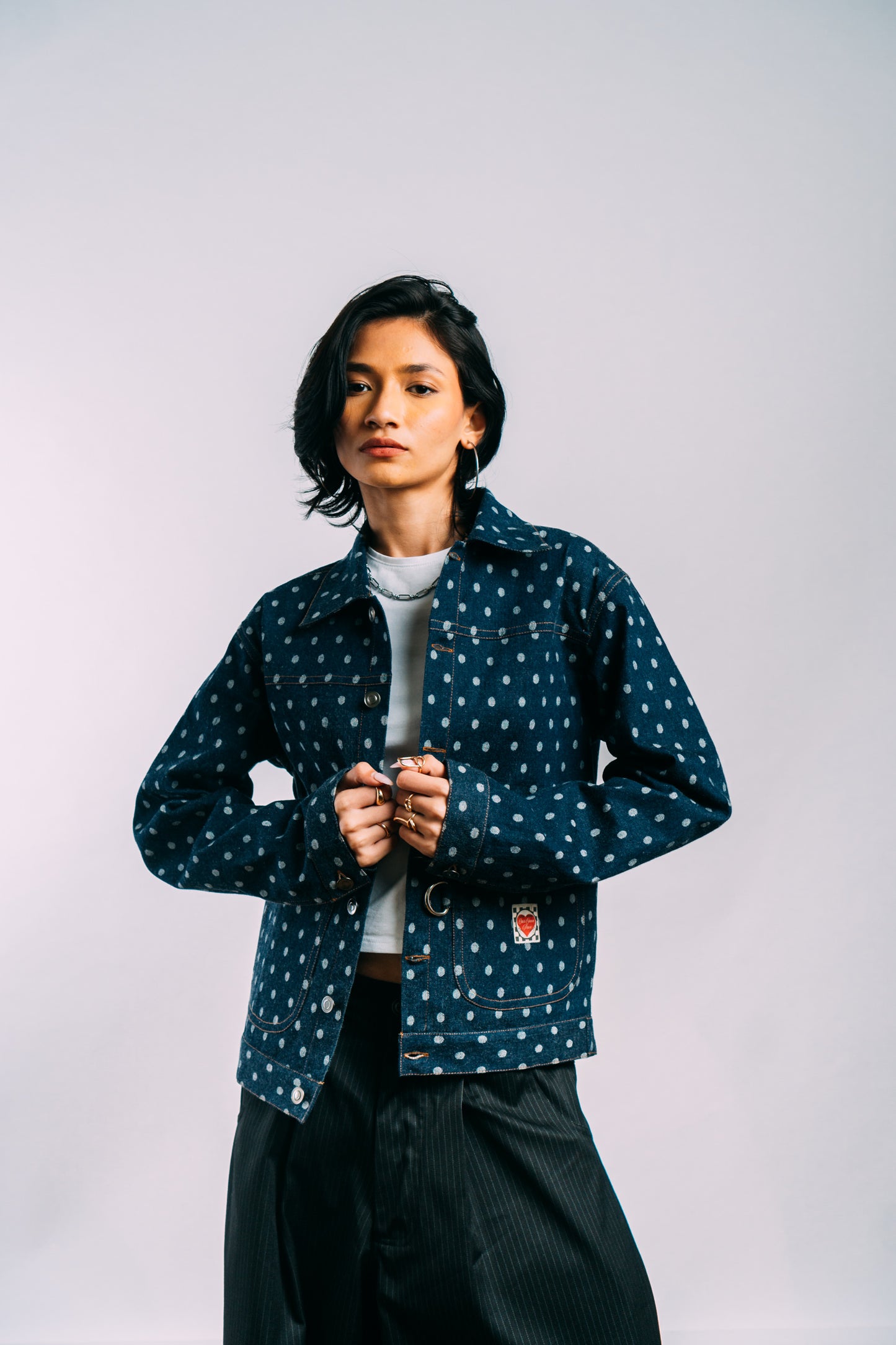 Denim Work Jacket 'Polka Dots'
