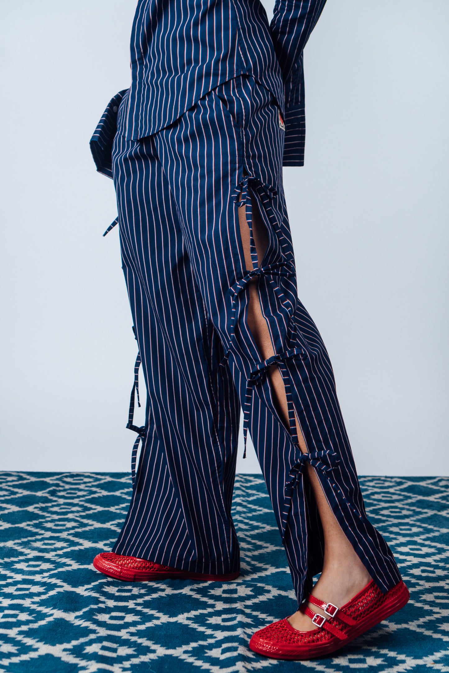 Side-Tie Pants 'Navy Stripes'