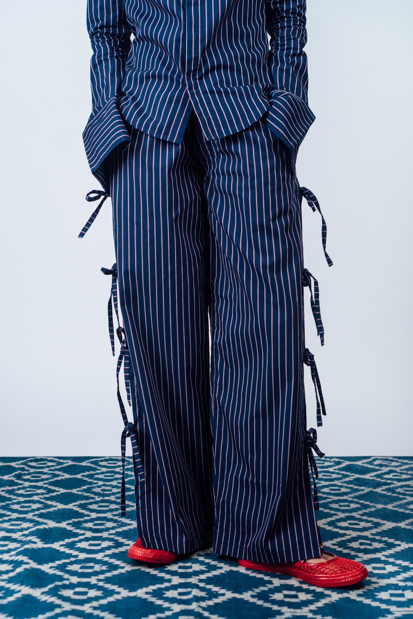 Side-Tie Pants 'Navy Stripes'