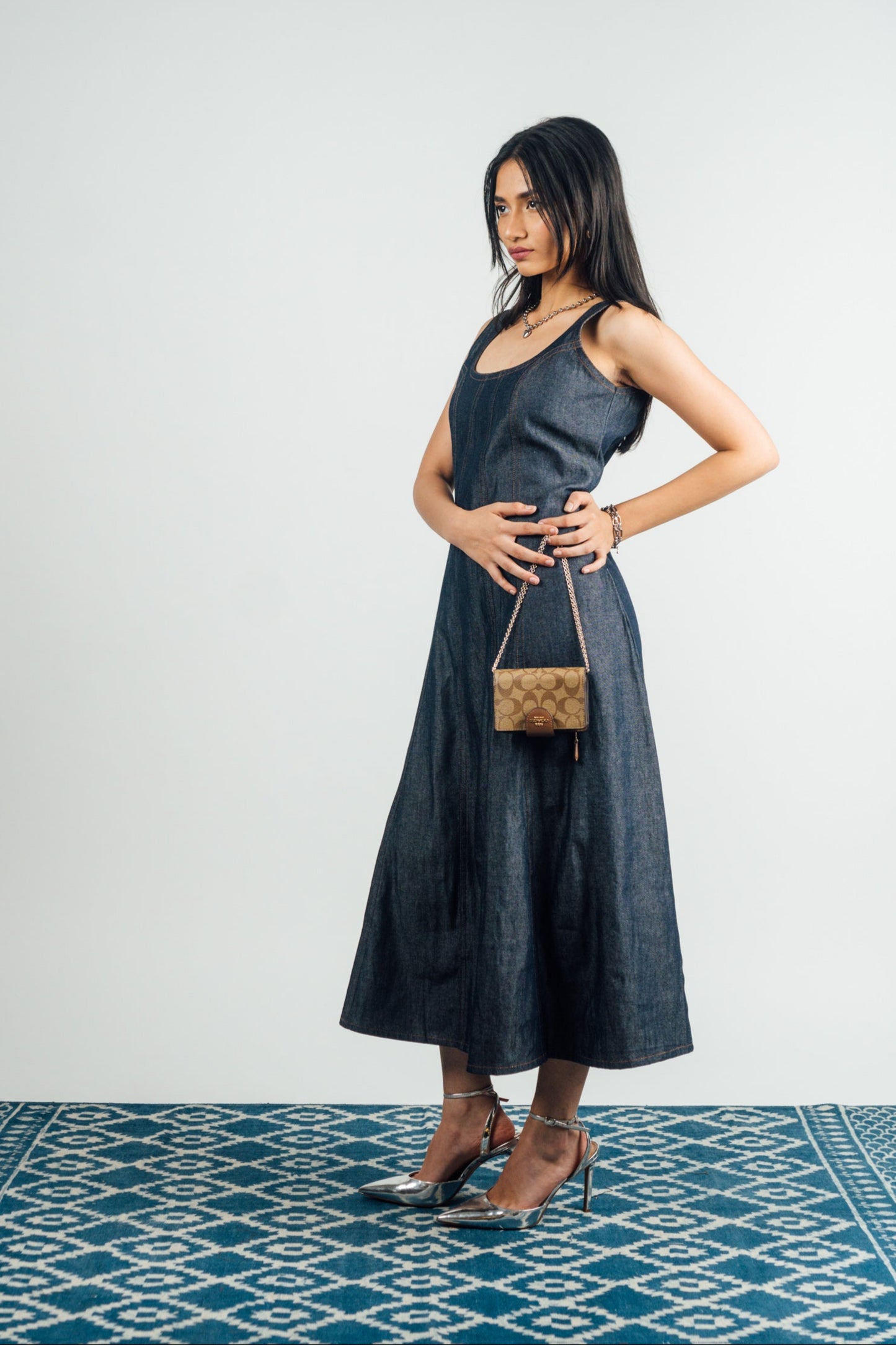 Fitted Midi Dress 'Denim'