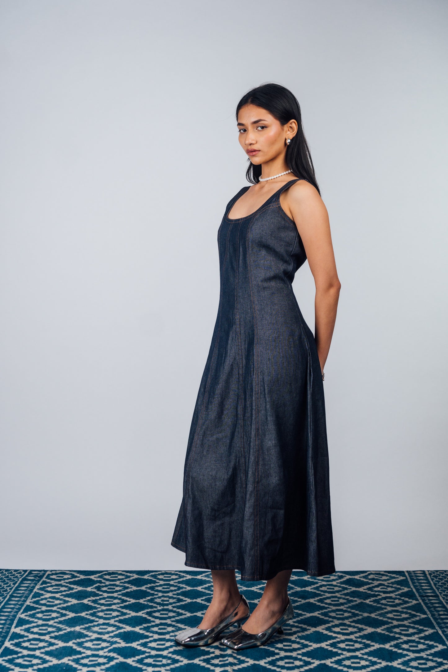 Fitted Midi Dress 'Denim'