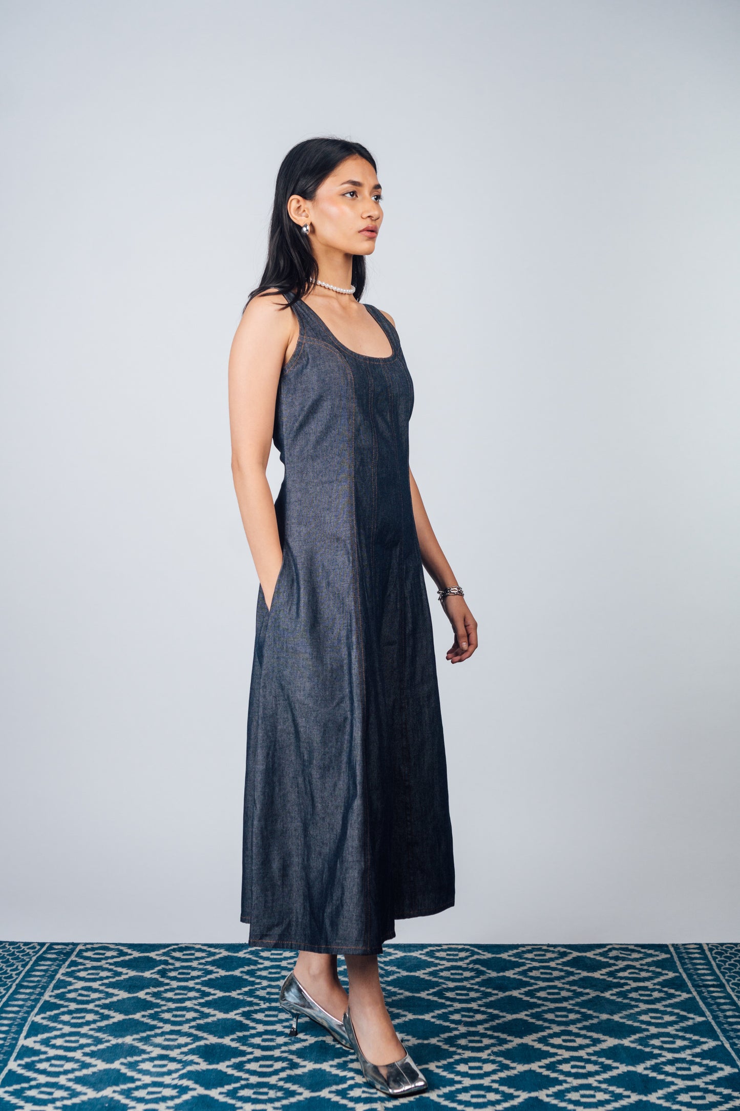 Fitted Midi Dress 'Denim'