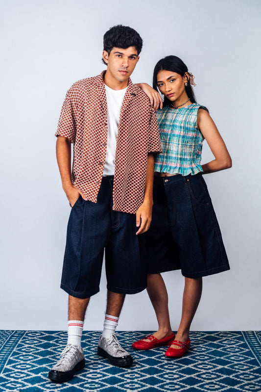 Pleated Bermuda Jorts 'Raw Indigo'