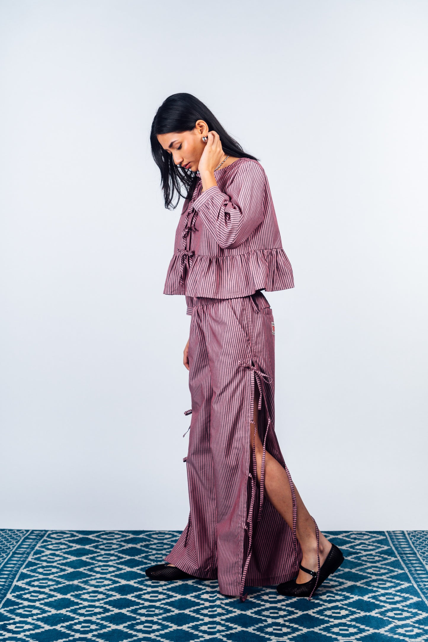 Side-Tie Pants 'Maroon Stripes'