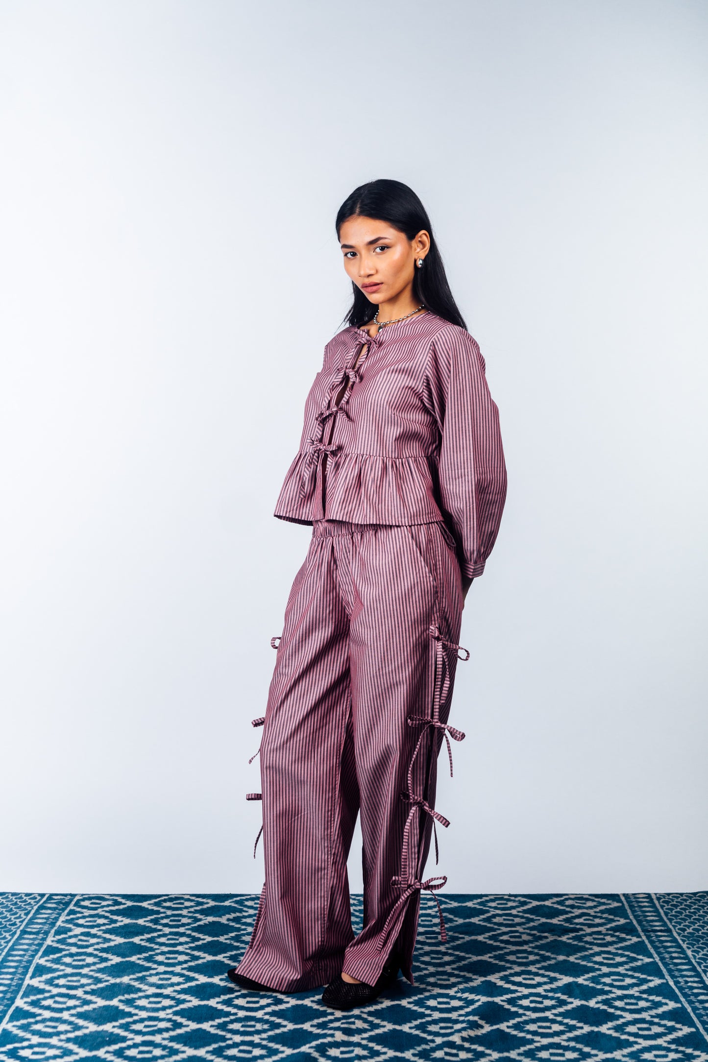 Side-Tie Pants 'Maroon Stripes'