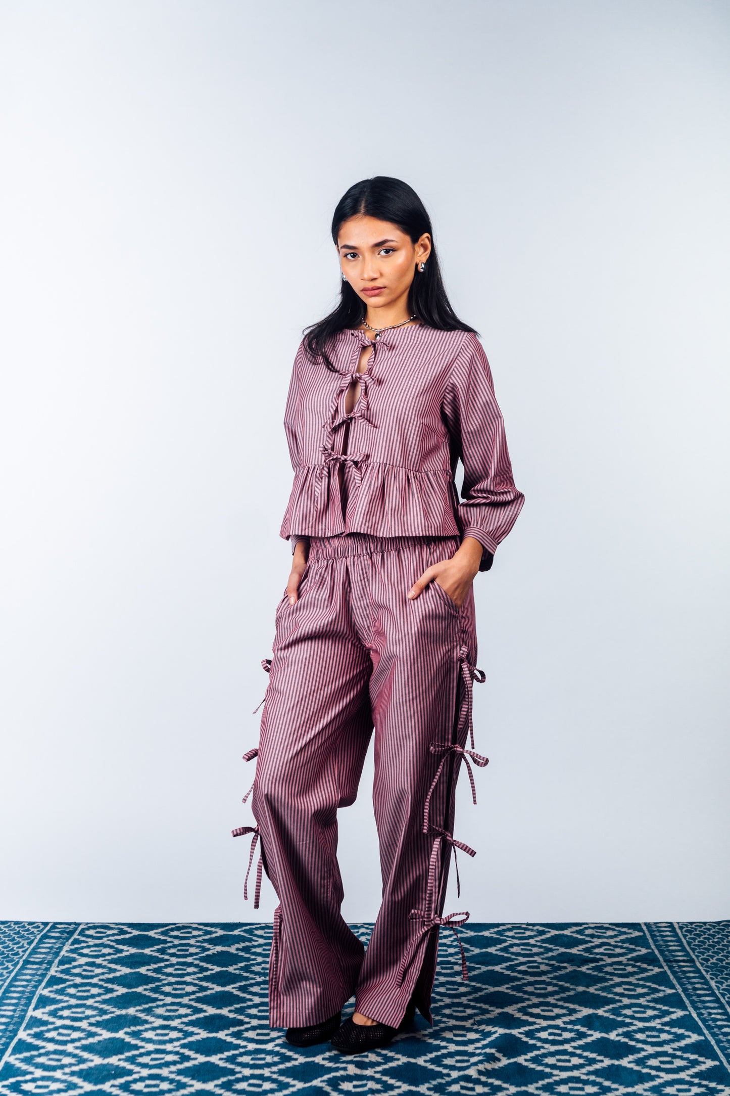Side-Tie Pants 'Maroon Stripes'