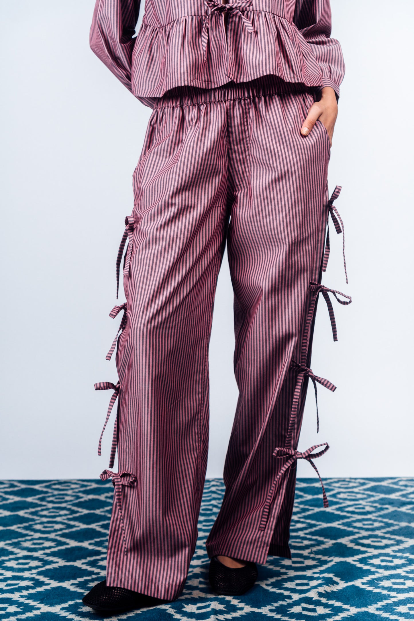 Side-Tie Pants 'Maroon Stripes'
