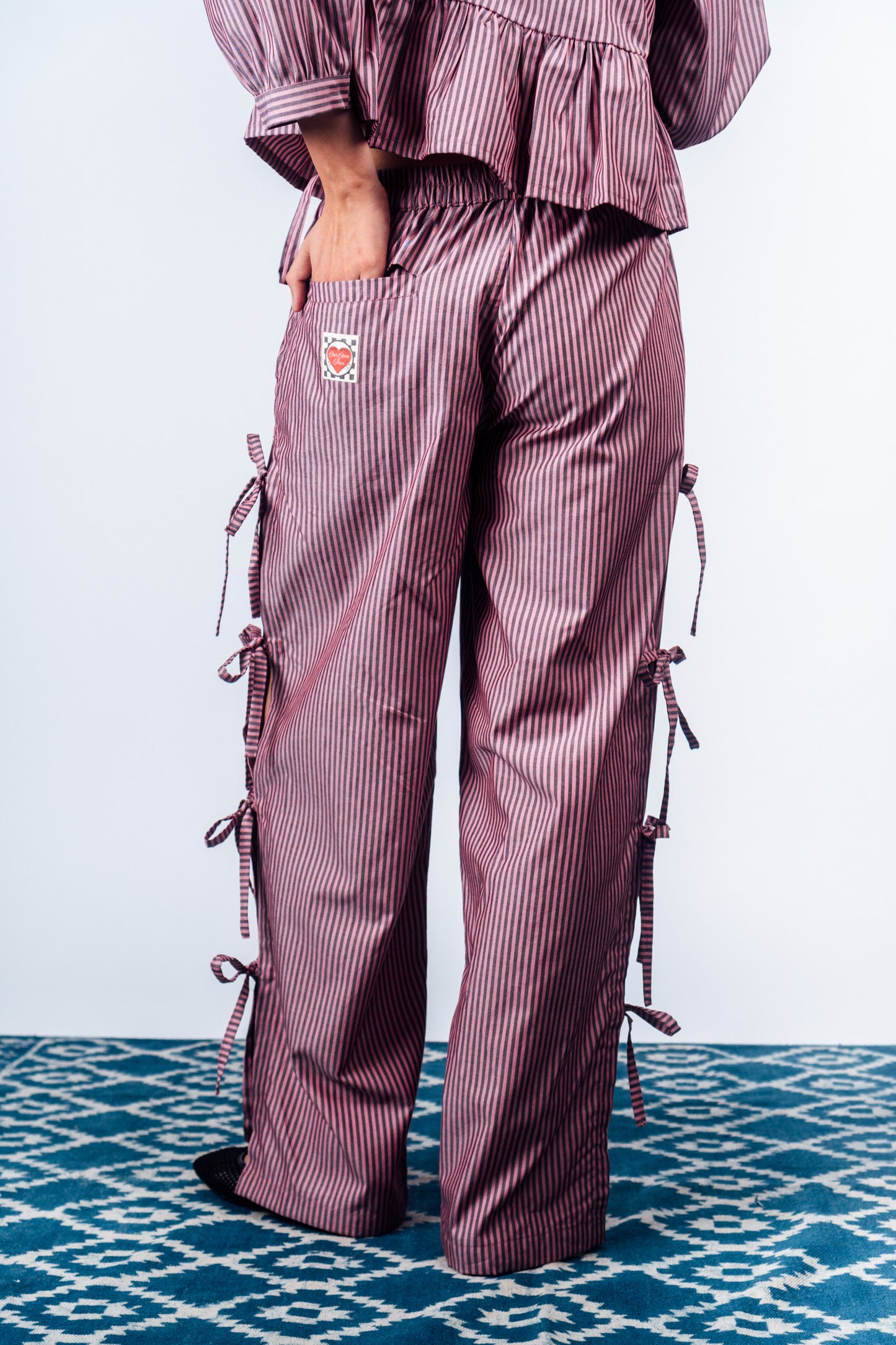 Side-Tie Pants 'Maroon Stripes'