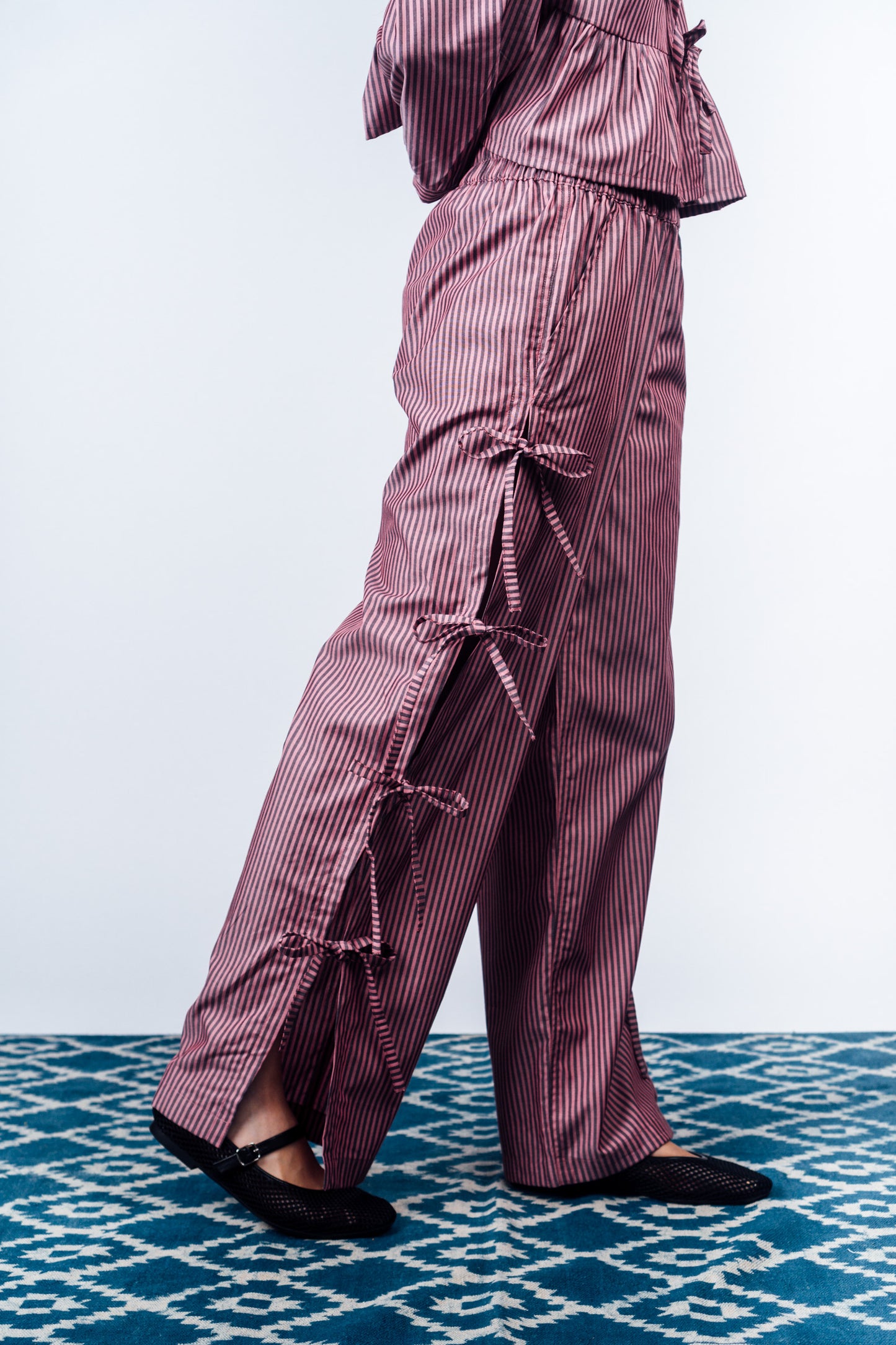 Side-Tie Pants 'Maroon Stripes'