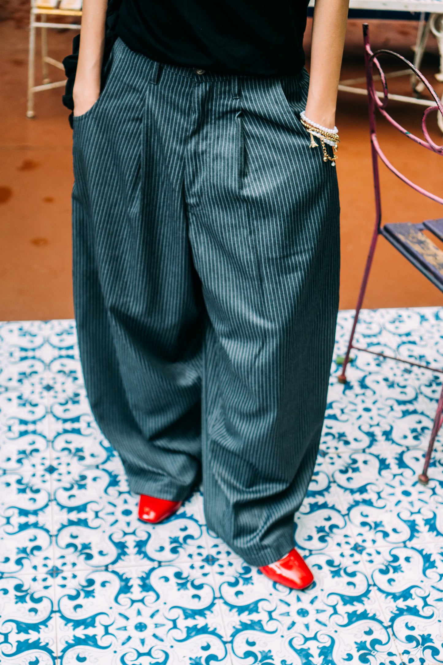 Really Wide Pants 'Grey Stripes'