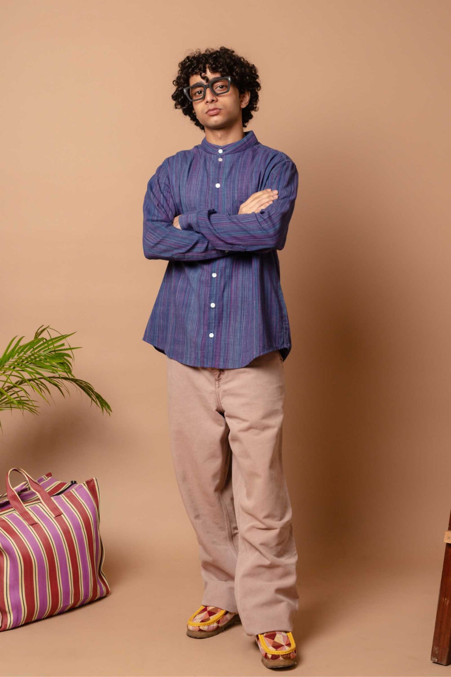Band Collar Shirt 'Coral Coast Khadi'