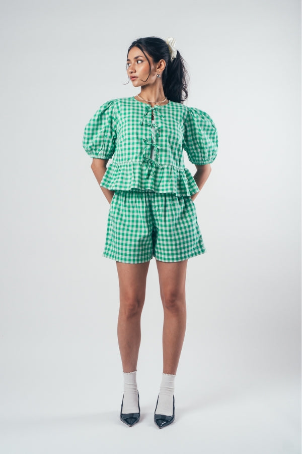 Front Tie Peplum Top 'Hidden Green'