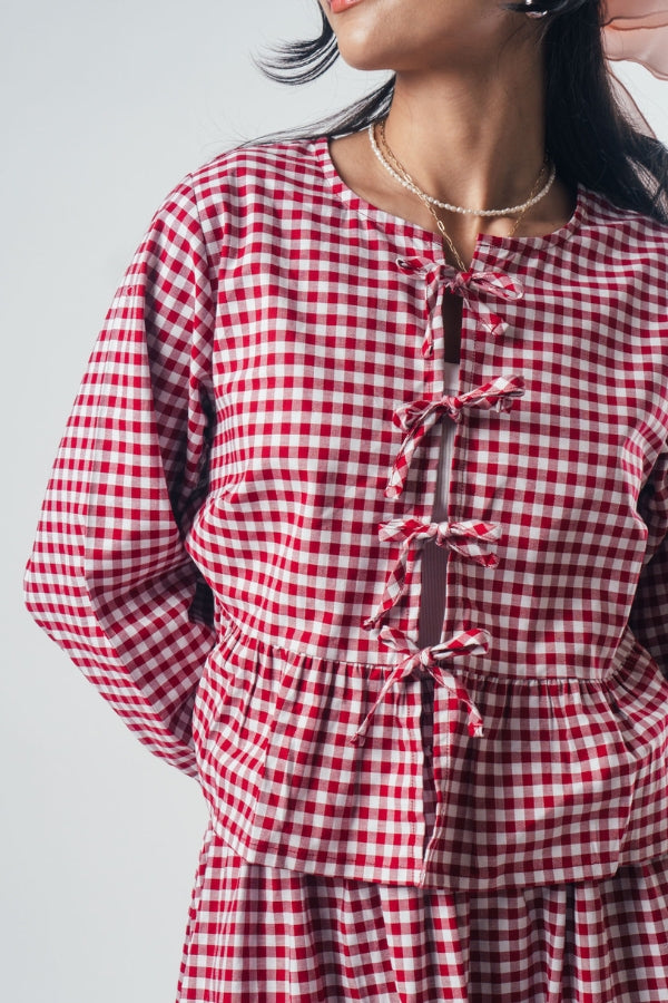 Front Tie Peplum Top 'Red'