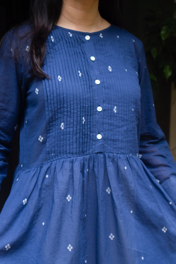 L/S Summer Dress 'Navy Jamdani'