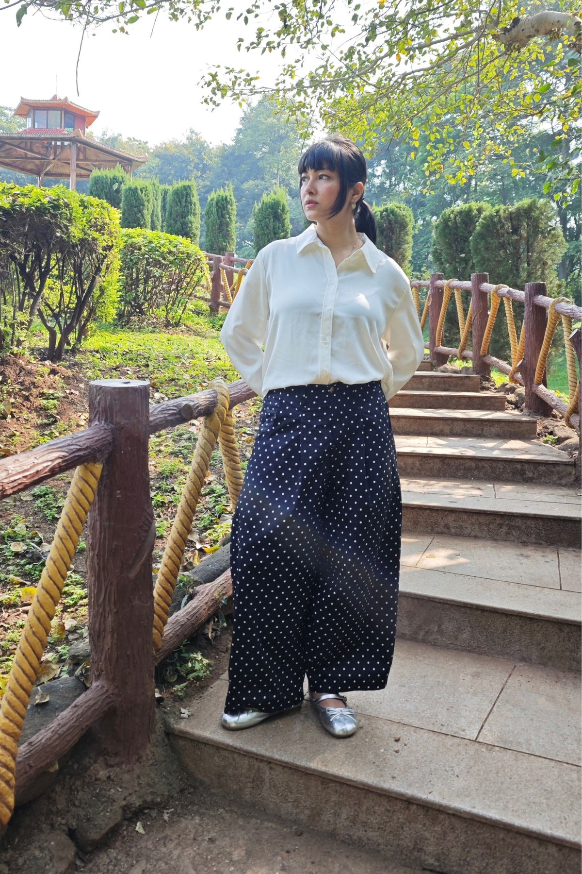 Really Wide Pants Cropped 'Black Polka'
