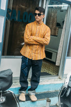 Band Collar Shirt 'Tequila Sunrise Handloom'