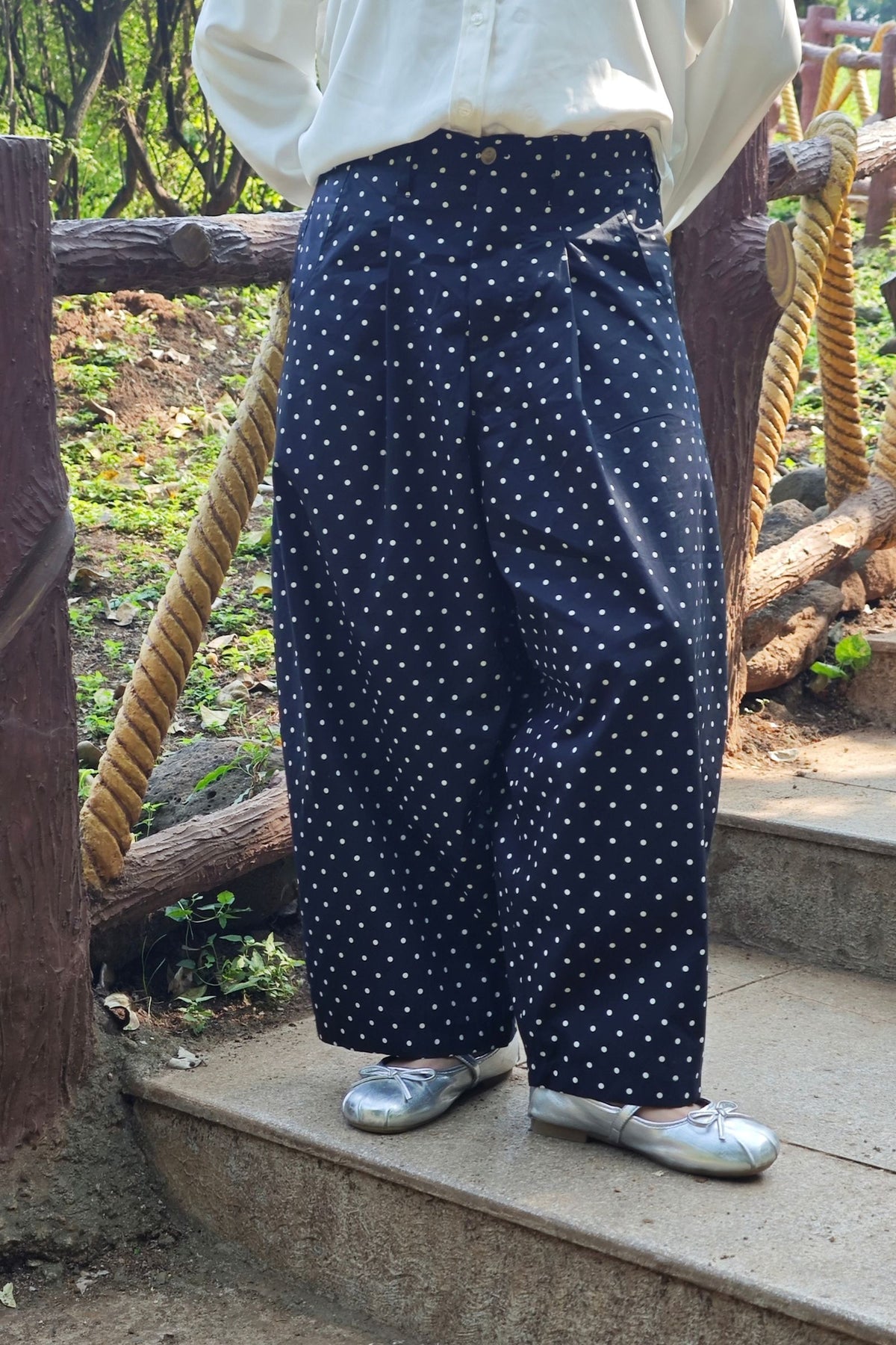 Really Wide Pants Cropped 'Black Polka'